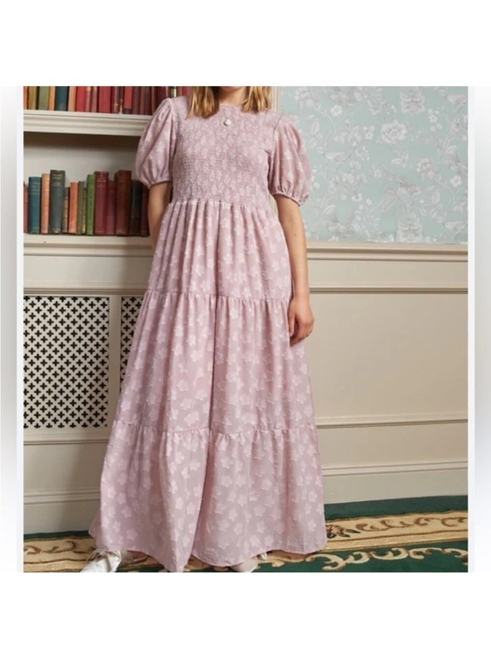 Sister Jane Mother's Mind Tiered Midi Dress Pink Sz M
